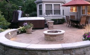 Stamped Concrete Patio With Fire Pit